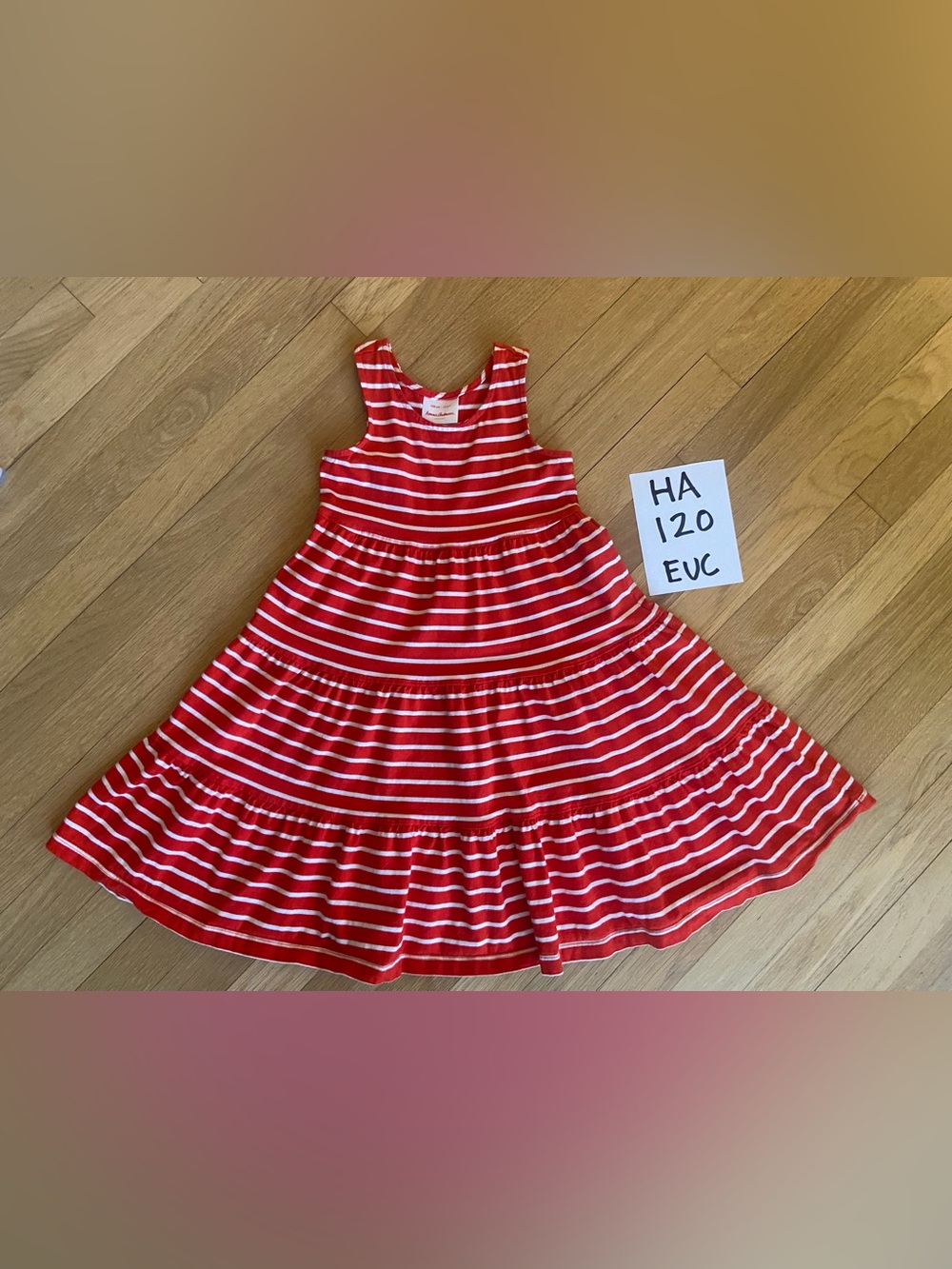 Hanna Andersson 120(6-7). Red & White Striped Sleeveless Dress